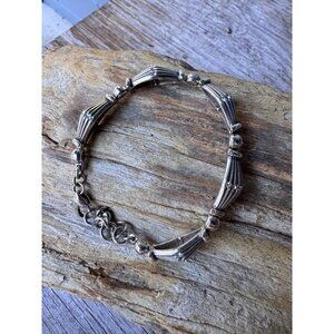 Brighton Silver-Tone Link Bracelet With Decorative Fluted Beads & Heart Charm